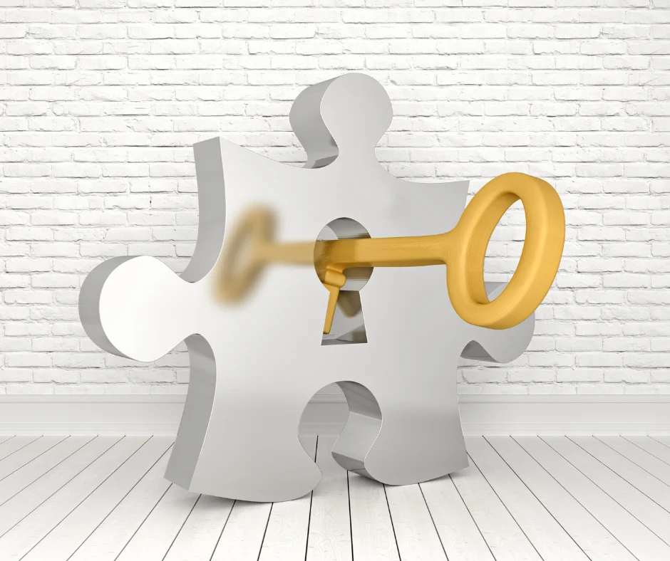 A key opening a puzzle lock