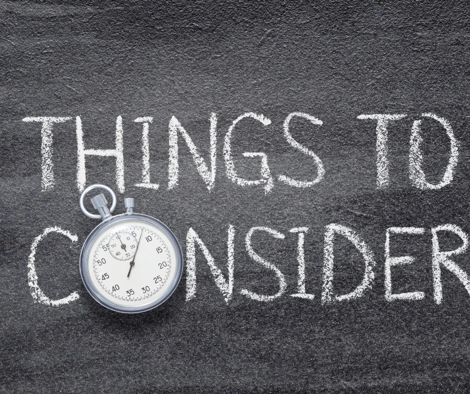 Blackboard that says things to consider