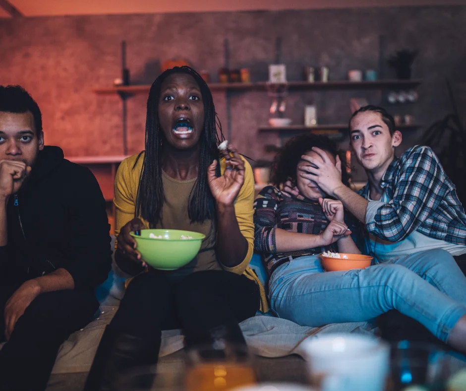 Friends watching escape room shows