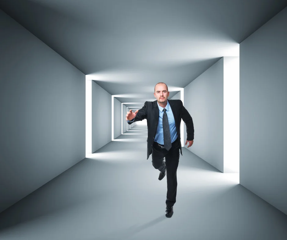 A man trying to run from an escape room