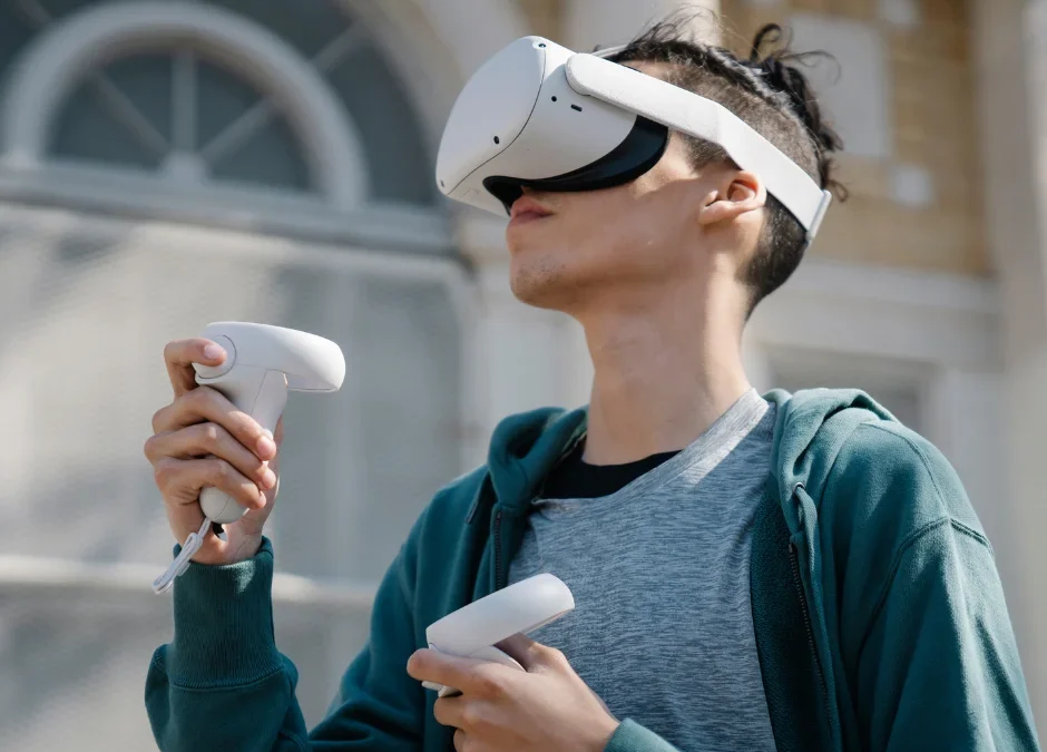 Man experiencing virtual reality in Toronto streets