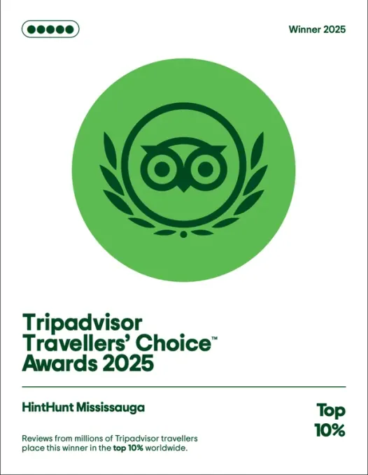 Tripadvisor Travellers’ Choice Awards 2025 winner – HintHunt Mississauga, top 10% worldwide